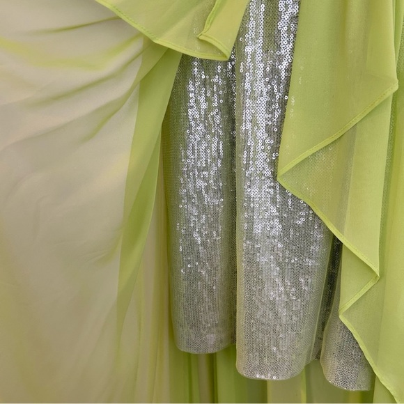Cache Bright Green Sequin Chiffon Strapless High-Low Maxi/Mini Dress Size 4 Lime - Picture 9 of 16
